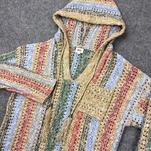 BKE Sweater Womens Small‎ Multicolor Striped Baja Knit Hooded Pullover Beach